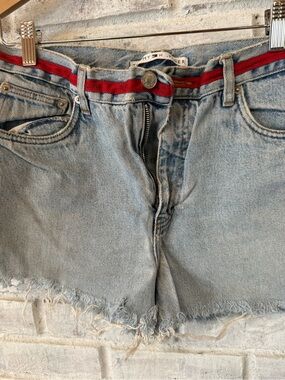 Tommy Hilfiger Light Wash Denim Shorts with Red Waist Trim